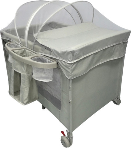 לול רשת משולב 4 ב 1 Baby Hub לול, עריסה מתחברת, משטח החתלה ומיטת קמפינג עם דופן עולה / יורדת