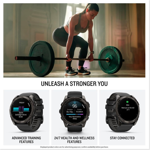 שעון חכם 010-02905-21 Garmin Fenix 8 AMOLED Sapphire 51mm טיטניום עם רצועת סיליקון שחורה