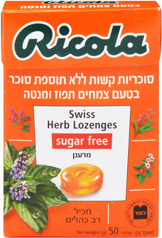 סוכריות קשות ללא תוספת סוכר בטעם צמחים תפוז ומנטה