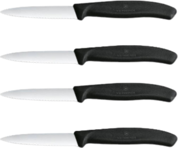 4 סכיני ירקות משוננות להב שפיץ שחור Victorinox