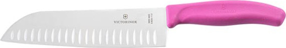 סכין סנטוקו מחורצת 17cm ידית ורודה Victorinox