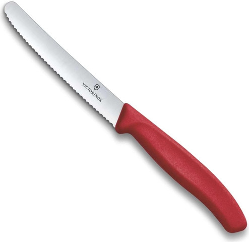 סכין ירקות משוננת בורדו להב עגול Victorinox 11cm