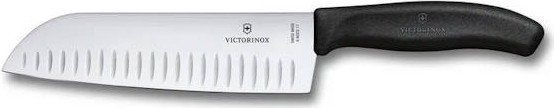 סכין סנטוקו מחורצת 17cm ידית שחורה Victorinox
