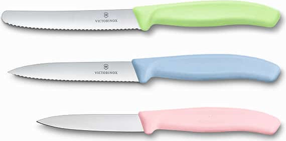 מארז 3 סכיני ירקות Victorinox בצבעי פסטל