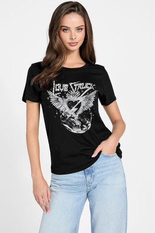 חולצת טישירט קצרה Guess Printed נשים - גס - Black