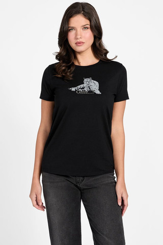 חולצת טישירט קצרה Guess Eco Grrrr Easy נשים - גס - Black