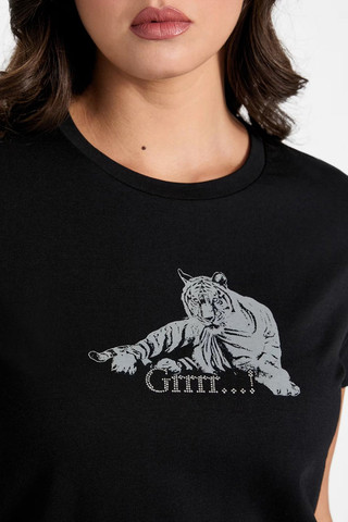 חולצת טישירט קצרה Guess Eco Grrrr Easy נשים - גס - Black