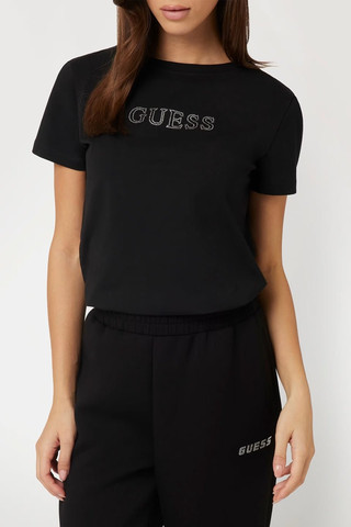 חולצת טישירט קצרה Guess Rhinestones Logo נשים - גס - Black