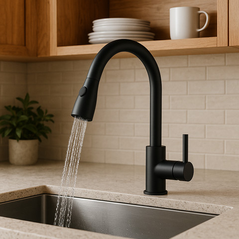 ברז מטבח נשלף שחור מסדרת Dett מבית Waterfall