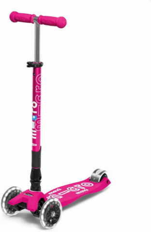 קורקינט 3 גלגלים מתקפל Maxi Micro Deluxe Foldable Led- ורוד צעקני לבן