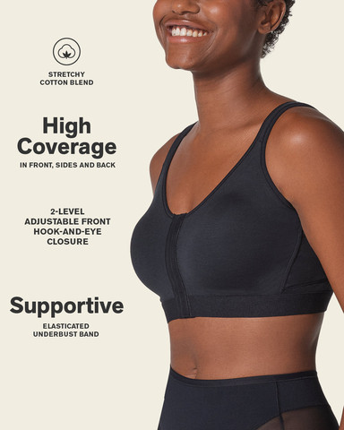 חזיית כותנה לספורט ולהנקה | תמיכה לגב |  Stretch Cotton Wireless Posture Corrector Bra 91044 ,שחור