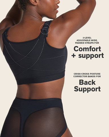 חזיית כותנה לספורט ולהנקה | תמיכה לגב |  Stretch Cotton Wireless Posture Corrector Bra 91044 ,שחור