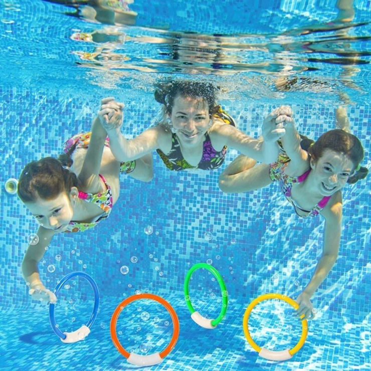 משחק בריכה - 4 טבעות בצבעים ומשקלים שונים לאימוני צלילה