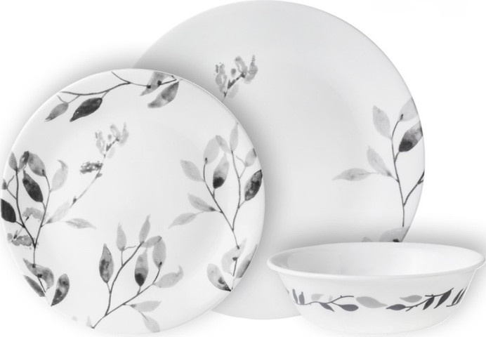 סט צלחות קורל 12 חלקים ל 4 סועדים דגם Misty Leaves  תוצרת קורנינג ארה"ב – הצלחות הדקות והחזקות בעולם!