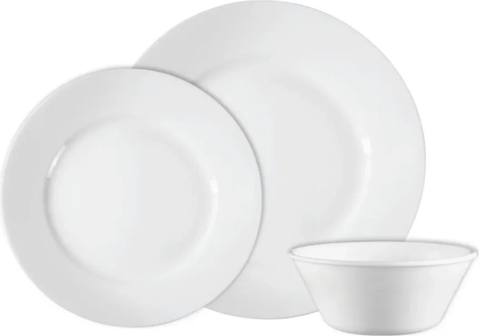 סט צלחות קורל 36 חלקים ל 12 סועדים דגם Dazzling White  תוצרת קורנינג ארה"ב – הצלחות הדקות והחזקות בעולם!