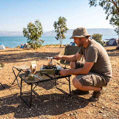 שולחן עם גובה מתכוונן TrailMate + כירת גז ניידת
