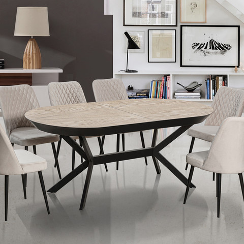 שולחן פינת אוכל ליטל 1.80 מטר נפתח ל2.80 מטר עשוי MDF בציפוי פורניר + 6 כסאות דגם אמריקן אפור כהה