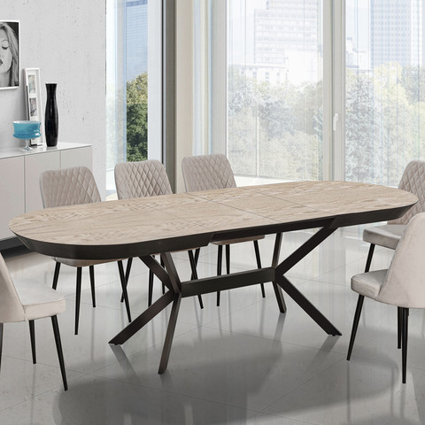 שולחן פינת אוכל ליטל 1.80 מטר נפתח ל2.80 מטר עשוי MDF בציפוי פורניר + 6 כסאות דגם אמריקן אפור כהה