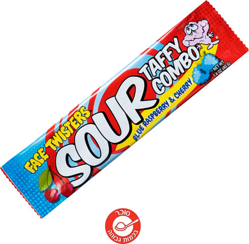 Face Twisters Sour Cherry & Blue Raspberry טופי חמוץ בטעמי אוכמניות ודובדבן