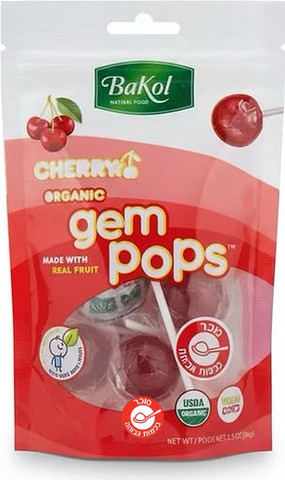 Gem Pops cherry סוכריות על מקל אורגניות ללא צבעי מאכל בטעם דובדבן