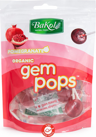 Gem Pops pomgrande סוכריות על מקל אורגניות ללא צבעי מאכל בטעם רימון
