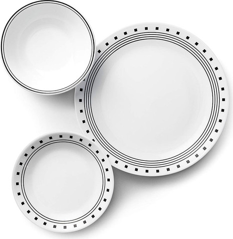 סט 18 צלחות Corelle ל 6 סועדים - עיקרית ,עוגה ומרק דגם City Block