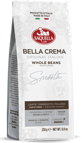 250 גרם פולי קפה בלה קרמה מבית Saquella Caffe