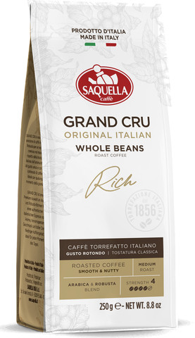 250 גרם פולי קפה גראן קרו מבית Saquella Caffe
