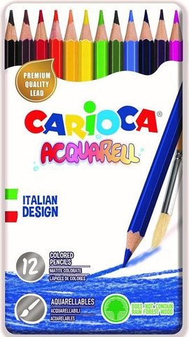 עפרונות צבעוניים 12 יח אקוורל/ צבעי מים CARIOCA