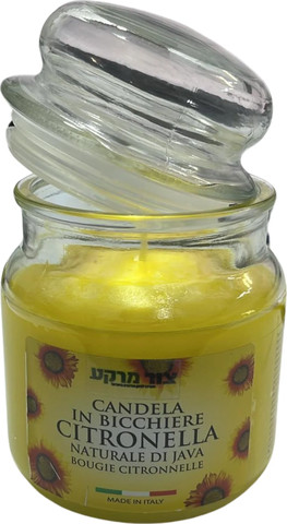 נר ציטרונלה נגד יתושים בזכוכית מכסה גדול