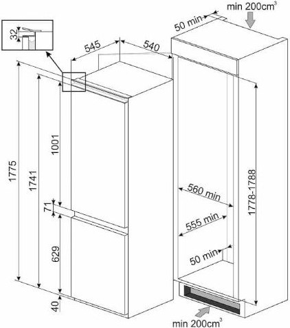 מקרר מקפיא תחתון אינטגרלי - 254 ליטר Smeg סמג Universale C8174TNE