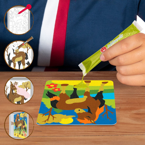 תיק יצירה לילדים: סוסים עם 12 צבעי חול ו 2 תמונות דבק מאוירות
