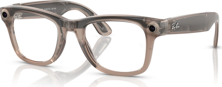 משקפי שמש חכמים Ray-Ban Meta Wayfarer RW4008 בגימור Shiny Warm Stone עם עדשות Transitions Watermelon Red בגודל 53-22