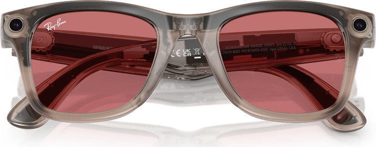 משקפי שמש חכמים Ray-Ban Meta Wayfarer RW4008 בגימור Shiny Warm Stone עם עדשות Transitions Watermelon Red בגודל 53-22