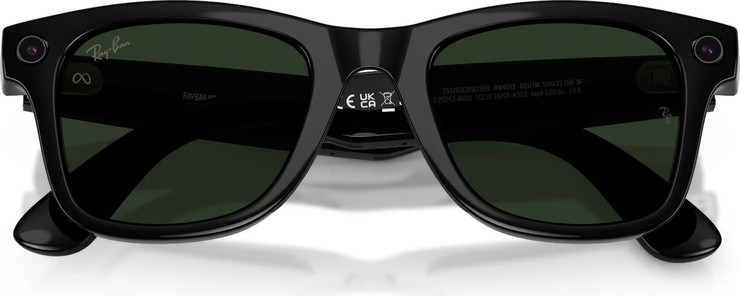 משקפי שמש חכמים Ray-Ban Meta Wayfarer Gen 2 RW4012 עם עדשות Transitions® Clear/Graphite Green ומסגרת שחור מבריק בגודל 53-22