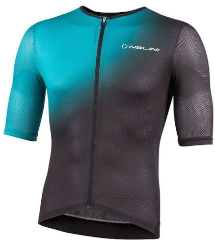 חולצה לרכיבת אופניים לגברים MESH ERGO JERSEY טורקיז-שחור אריג רשת דק טכני ואלסטי מאווררת ומנדפת S