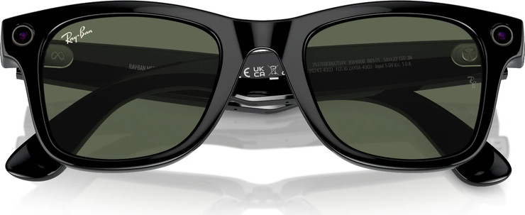 משקפי שמש חכמים Ray-Ban Meta Wayfarer דגם RW4008 בגודל 53-22 בצבע שחור מבריק עם עדשות G-15 Green