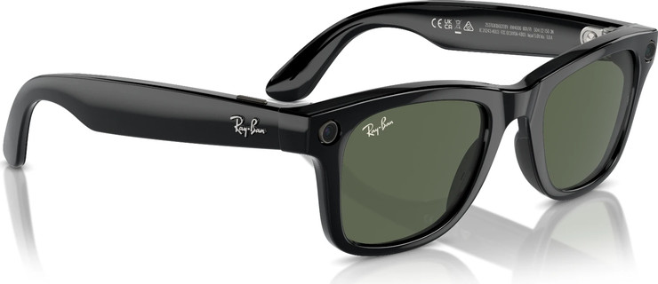 משקפי שמש חכמים Ray-Ban Meta Wayfarer דגם RW4008 בגודל 53-22 בצבע שחור מבריק עם עדשות G-15 Green