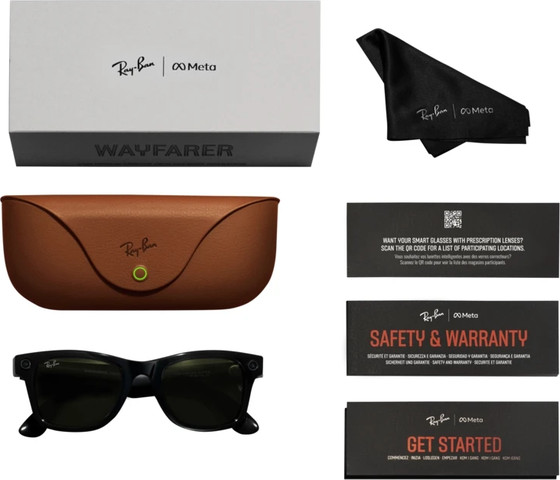 משקפי שמש חכמים Ray-Ban Meta Wayfarer דגם RW4008 בגודל 53-22 בצבע שחור מבריק עם עדשות G-15 Green