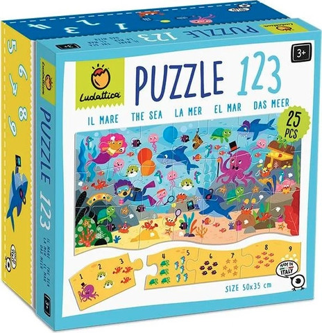פאזל 25 חלקים ללימוד כמויות והכרת מספרים 1-9 - עולם הים