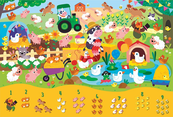 פאזל 25 חלקים ללימוד כמויות והכרת מספרים 1-9 - חווה