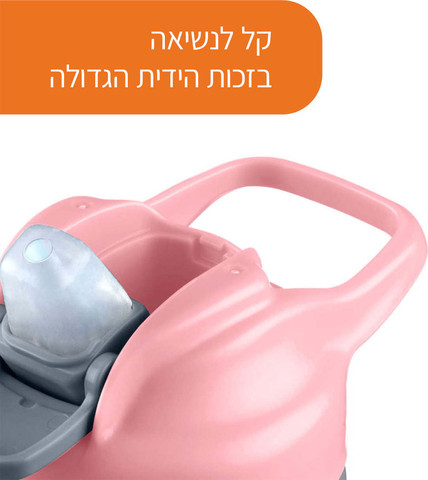 בקבוק שתייה ספורט לפעוטות 350 מ"ל עם פיית סיליקון נשלפת ומכסה מגן - ורוד