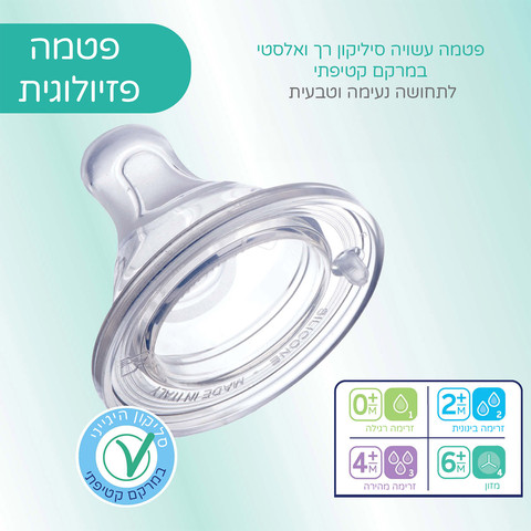 בקבוק לתינוק פרפקט 5 Perfect עם תחתית נושמת להפחתת גזים 300 מ"ל זרימה מהירה - צהוב HUG ME