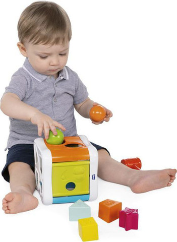 קוביית משחק 2 ב 1 להכרת צורות וצבעים - התאם צורה והך פטיש