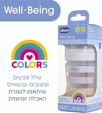 בקבוק לתינוק 150 מ"ל 0+ מסדרת וולביאינג Well Being - פסים לבן