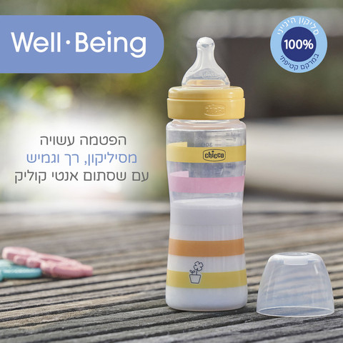 בקבוק לתינוק 330 מ"ל 4+ זרימה מהירה מסדרת וולביאינג Well Being - פסים כחול