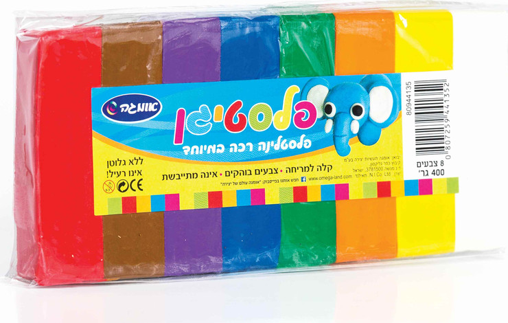 מארז 8 צבעי פלסטלינה 400 גרם אומגה