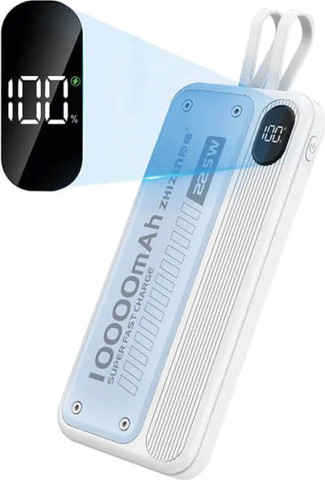 מטען 10000mAh 22.5W עם צג וכבל מובנה ZK-10 WHITE-GRAY סמיקום semicom