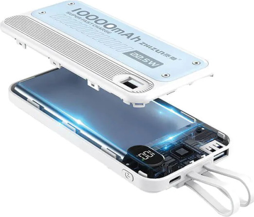מטען 10000mAh 22.5W עם צג וכבל מובנה ZK-10 WHITE-GRAY סמיקום semicom
