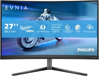 מסך גיימינג קעור Philips Evnia 27M2C5200W 27'' FHD VA 280Hz 0.3MS 3Y-OS